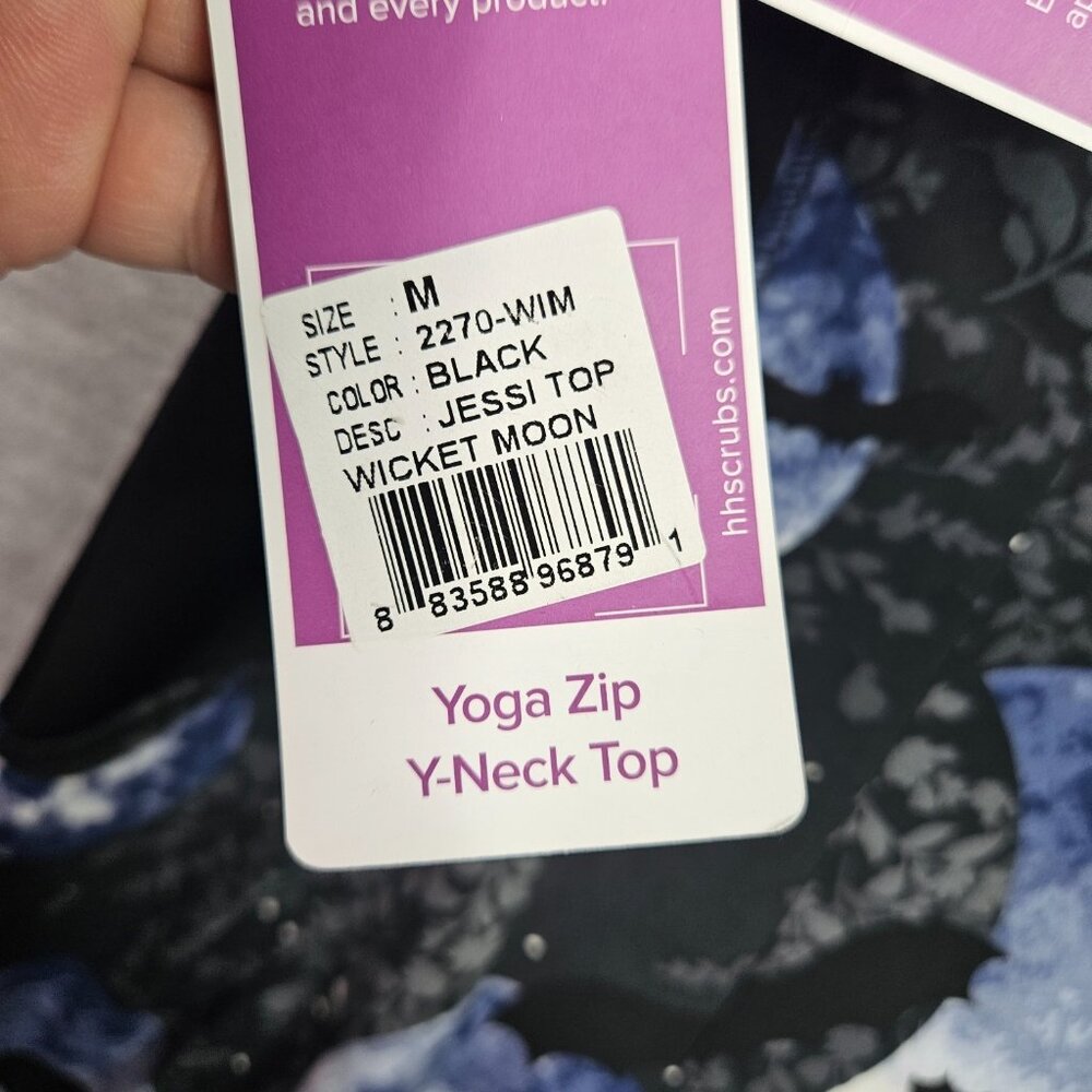 Healing Hands Jessi Scrub Y-neck Yoga Zip Wichket Moon Top Size M NEW - Picture 4 of 9